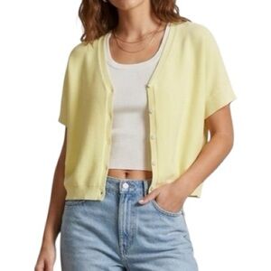 Wishlist Yellow Short Sleeve Cardigan Button Front Knit Sweater Top Size Medium